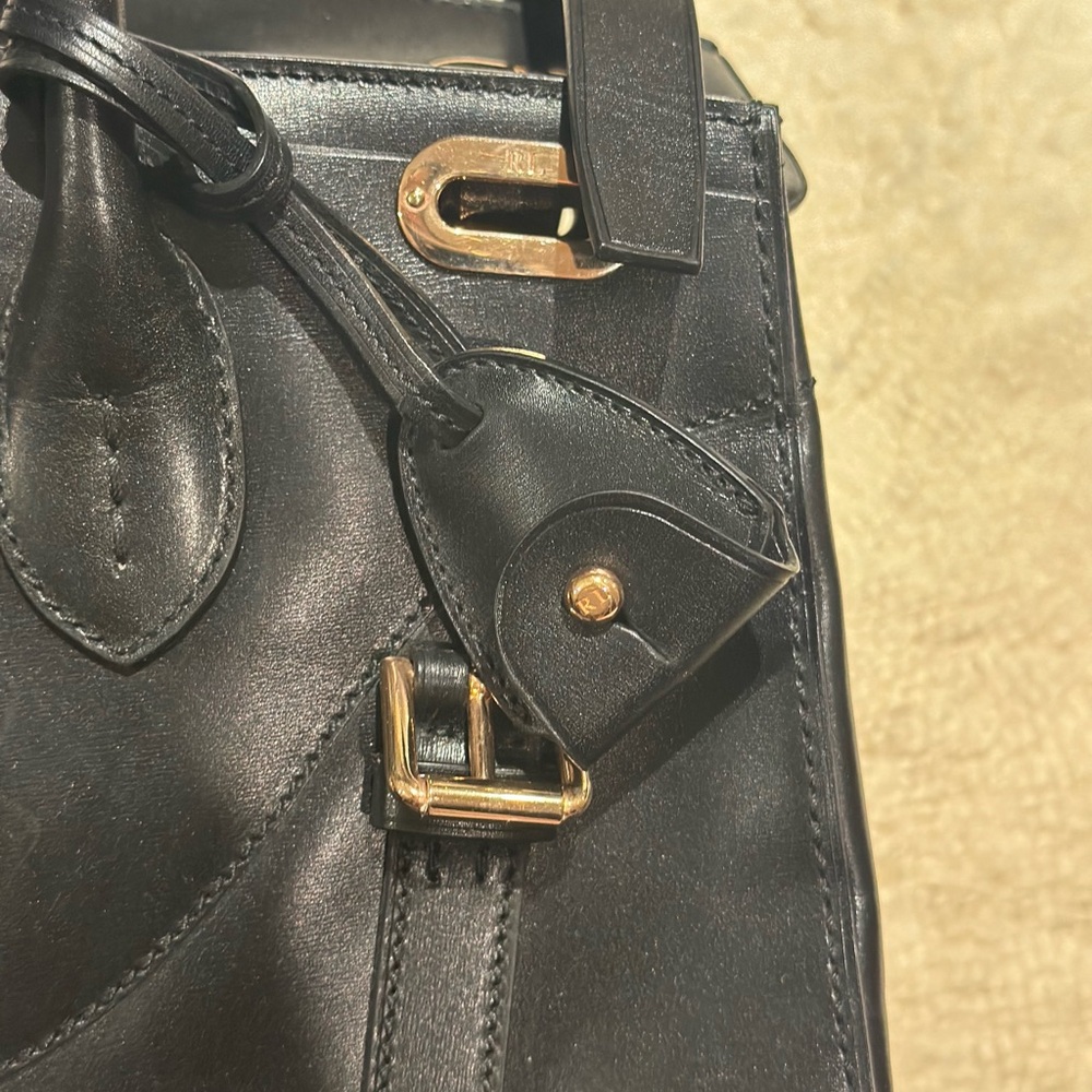 Ralph Lauren Black Leather Satchel with Gold-Tone Lock - Picture 5 of 10